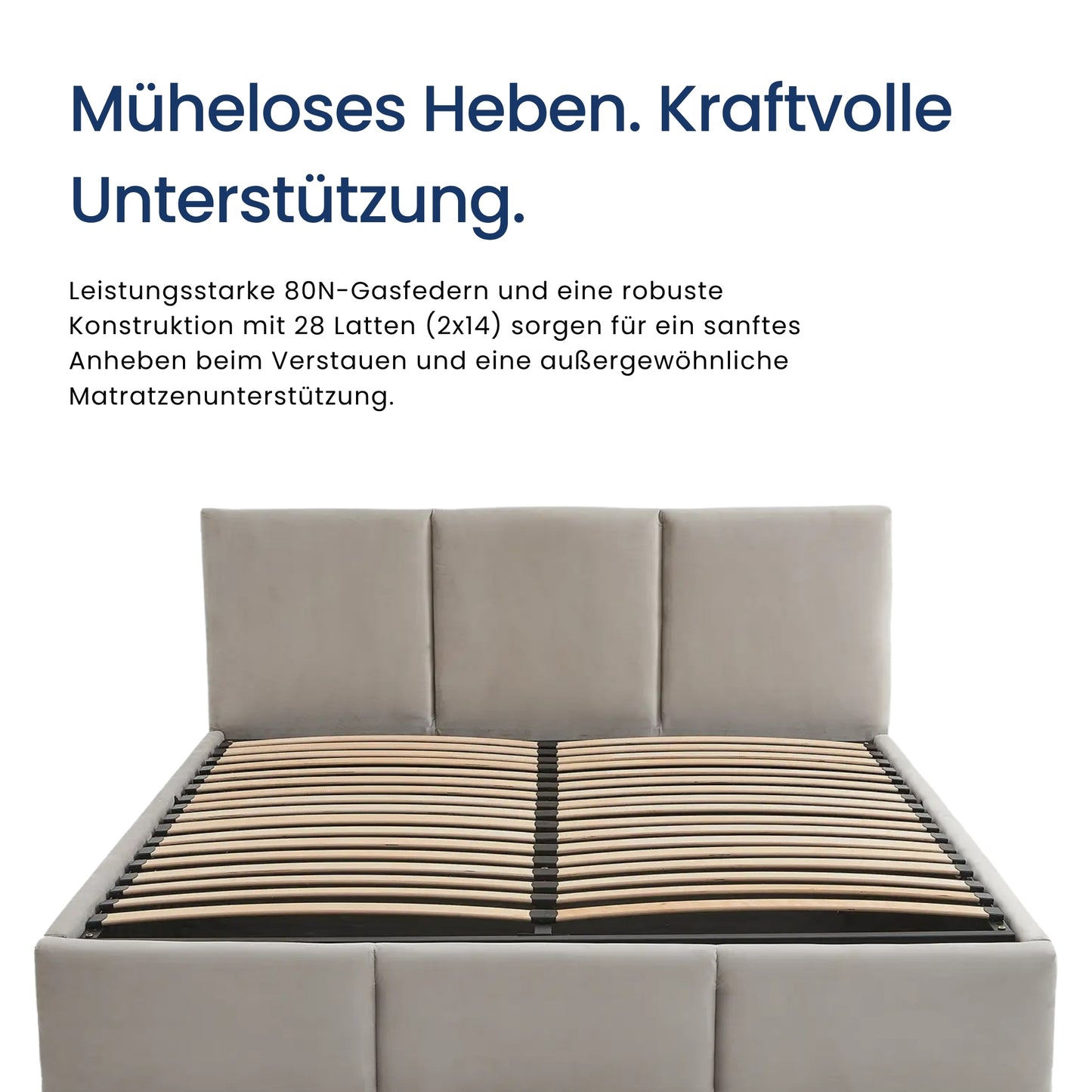 Home Collective Polsterbett, Bett mit Stauraum, Stauraumbett mit Lattenrost gepolstert Bett mit Kopfteil Boxspringbett | Bettkasten mit Gasdruckfedern, Metallrahmen, Samtpolsterung | 120×200 | 140x200 | 160x200 | 180x200 cm