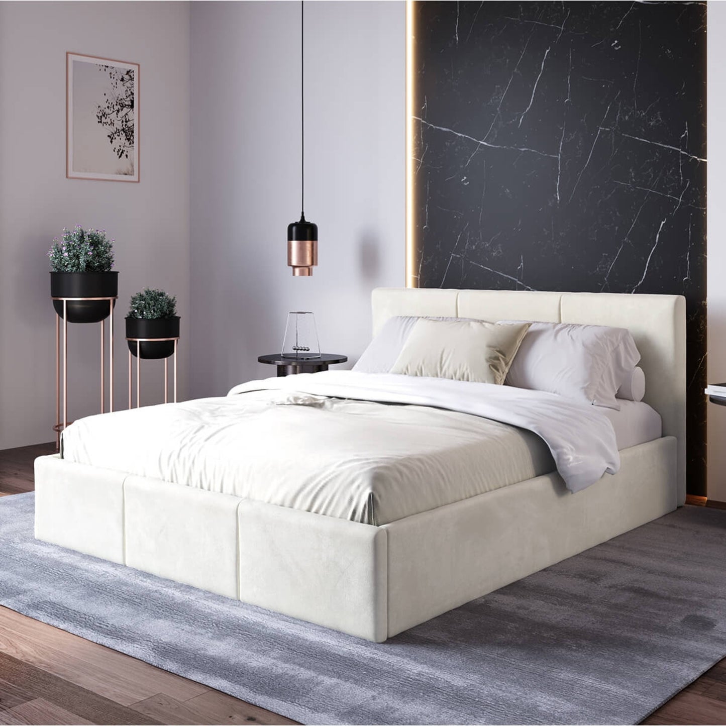 Home Collective Polsterbett, Bett mit Stauraum, Stauraumbett mit Lattenrost gepolstert Bett mit Kopfteil Boxspringbett | Bettkasten mit Gasdruckfedern, Metallrahmen, Samtpolsterung | 120×200 | 140x200 | 160x200 | 180x200 cm