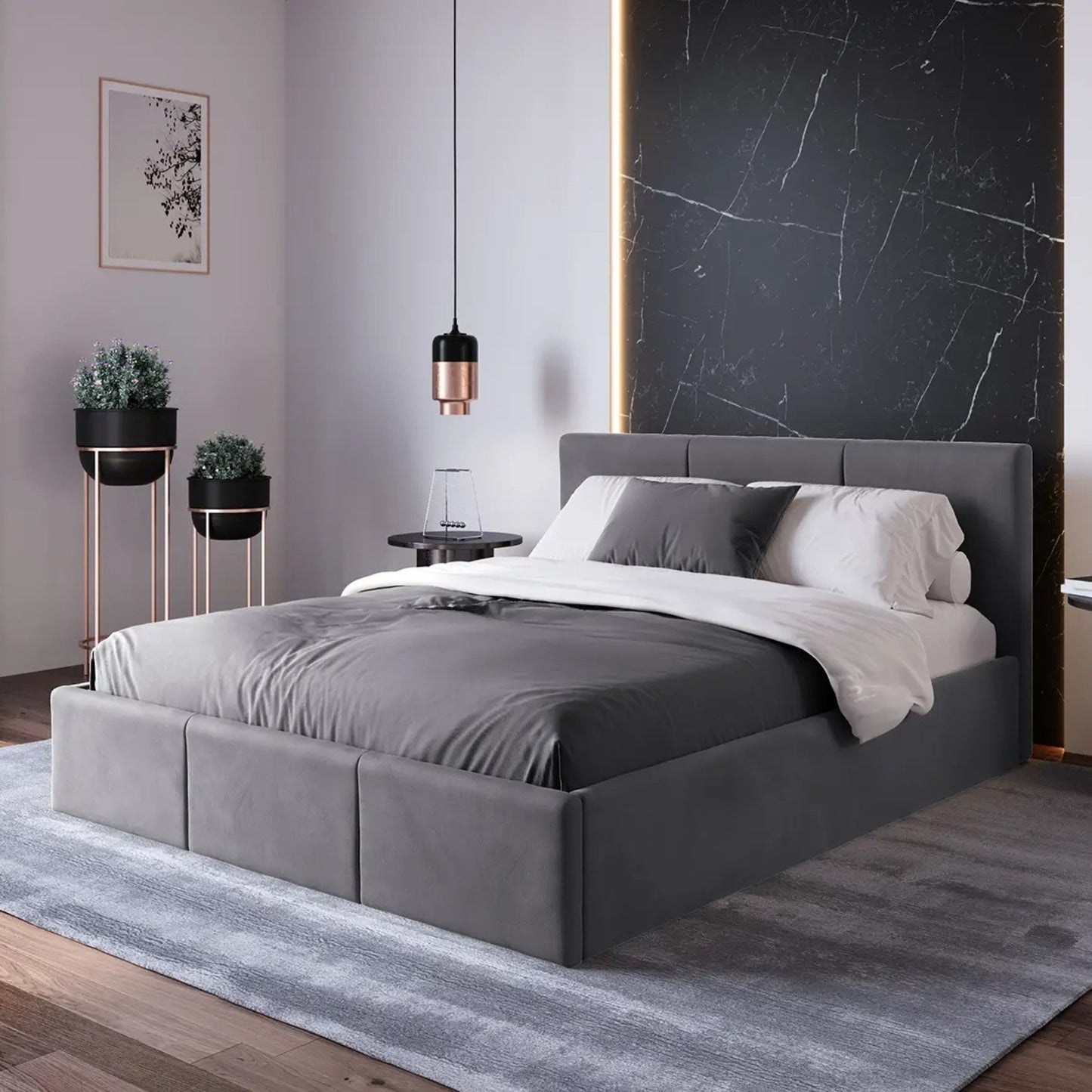 Home Collective Polsterbett, Bett mit Stauraum, Stauraumbett mit Lattenrost gepolstert Bett mit Kopfteil Boxspringbett | Bettkasten mit Gasdruckfedern, Metallrahmen, Samtpolsterung | 120×200 | 140x200 | 160x200 | 180x200 cm