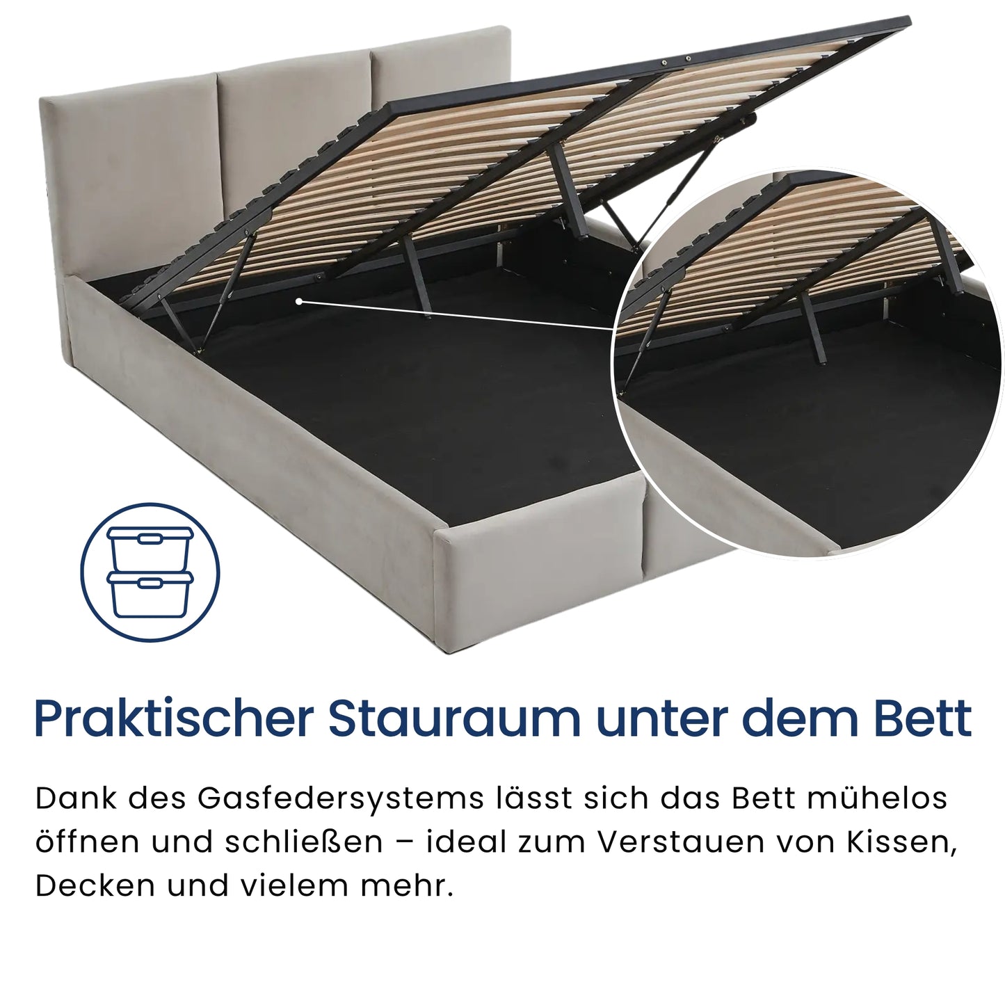 Home Collective Polsterbett, Bett mit Stauraum, Stauraumbett mit Lattenrost gepolstert Bett mit Kopfteil Boxspringbett | Bettkasten mit Gasdruckfedern, Metallrahmen, Samtpolsterung | 120×200 | 140x200 | 160x200 | 180x200 cm