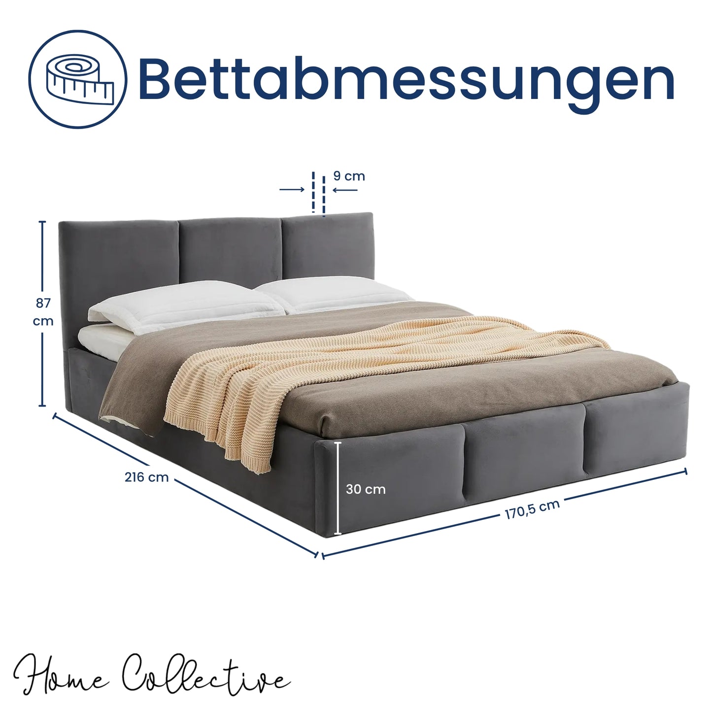Home Collective Polsterbett, Bett mit Stauraum, Stauraumbett mit Lattenrost gepolstert Bett mit Kopfteil Boxspringbett | Bettkasten mit Gasdruckfedern, Metallrahmen, Samtpolsterung | 120×200 | 140x200 | 160x200 | 180x200 cm