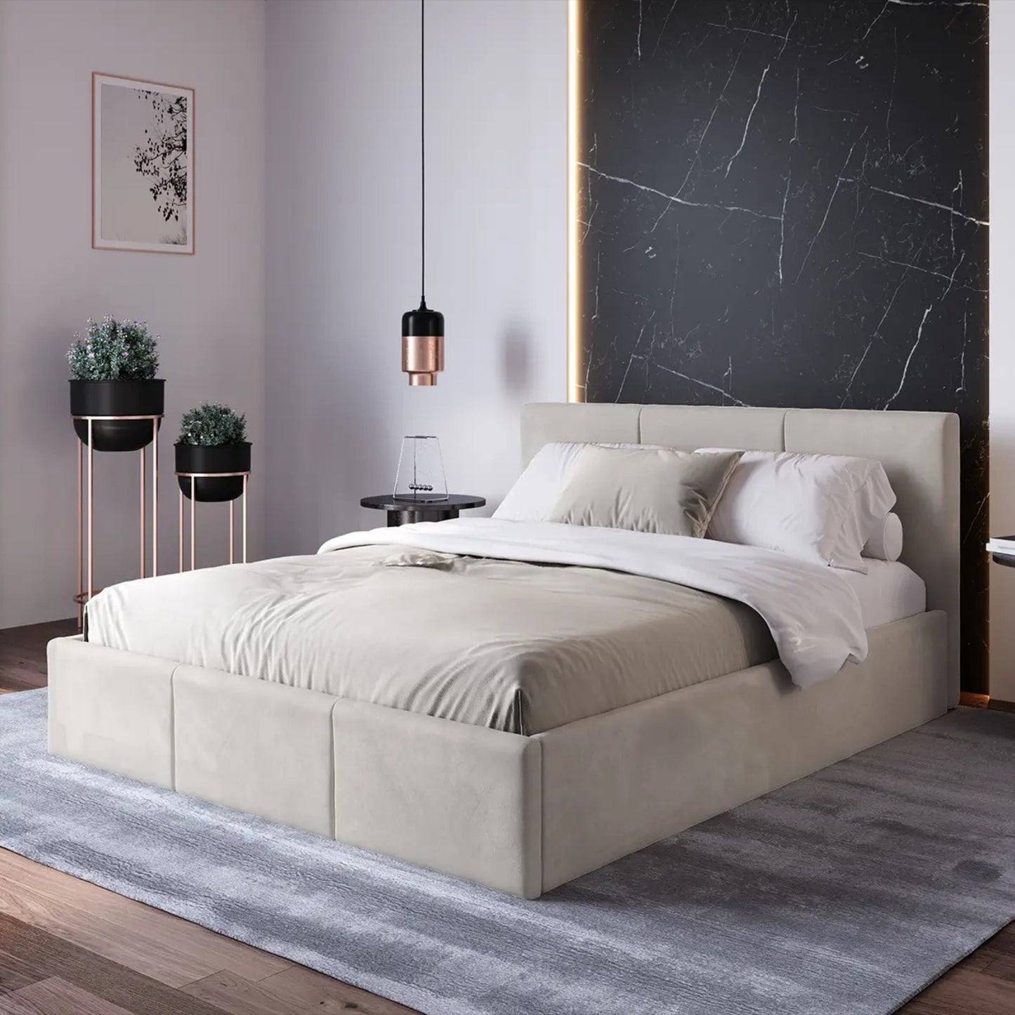 Home Collective Polsterbett, Bett mit Stauraum, Stauraumbett mit Lattenrost gepolstert Bett mit Kopfteil Boxspringbett | Bettkasten mit Gasdruckfedern, Metallrahmen, Samtpolsterung | 120×200 | 140x200 | 160x200 | 180x200 cm
