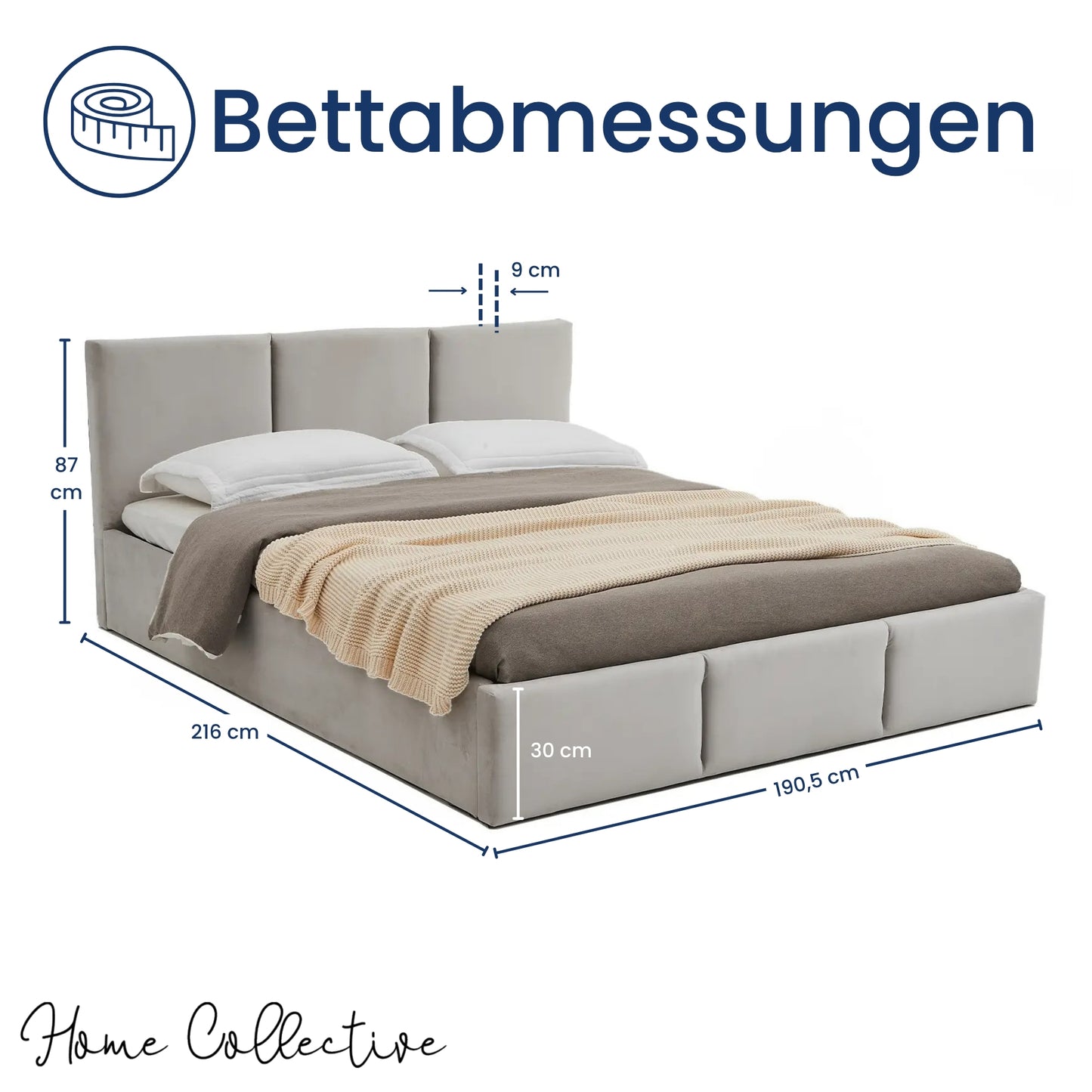 Home Collective Polsterbett, Bett mit Stauraum, Stauraumbett mit Lattenrost gepolstert Bett mit Kopfteil Boxspringbett | Bettkasten mit Gasdruckfedern, Metallrahmen, Samtpolsterung | 120×200 | 140x200 | 160x200 | 180x200 cm