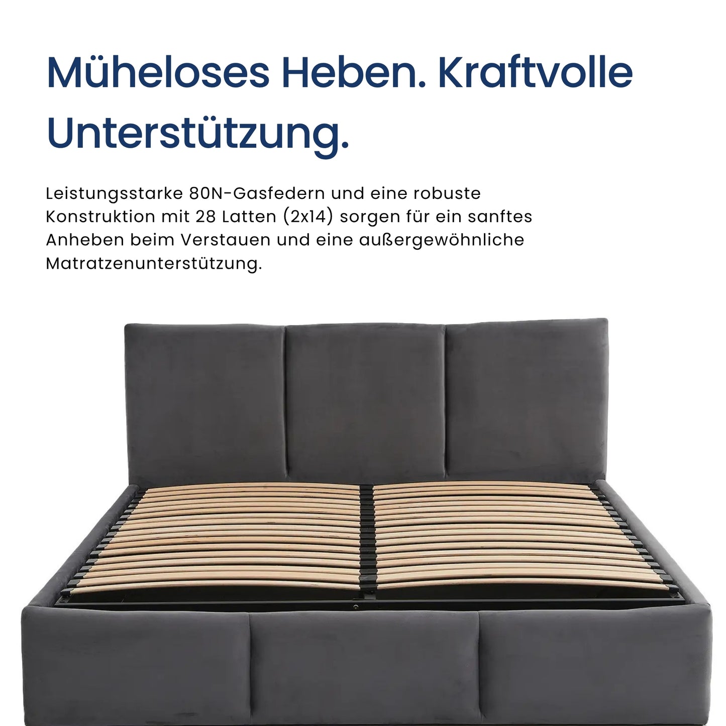 Home Collective Polsterbett, Bett mit Stauraum, Stauraumbett mit Lattenrost gepolstert Bett mit Kopfteil Boxspringbett | Bettkasten mit Gasdruckfedern, Metallrahmen, Samtpolsterung | 120×200 | 140x200 | 160x200 | 180x200 cm