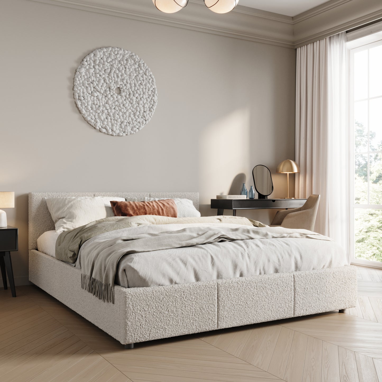 Bett 140x200 / 160x200 cm Doppelbett Polsterbett Bettgestell mit Lattenrost aus Metall, hydraulischer Bettkasten, Samtbezug in beige oder dunkelgrau, viel Stauraum, modern & pflegeleicht