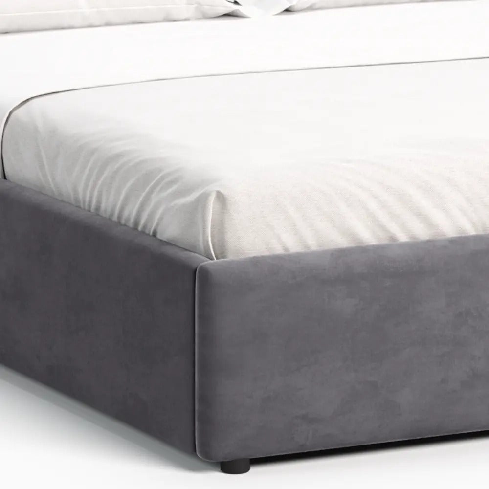 Bett 140x200 / 160x200 cm Doppelbett Polsterbett Bettgestell mit Lattenrost aus Metall, hydraulischer Bettkasten, Samtbezug in beige oder dunkelgrau, viel Stauraum, modern & pflegeleicht