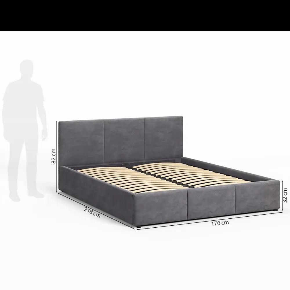 Bett 140x200 / 160x200 cm Doppelbett Polsterbett Bettgestell mit Lattenrost aus Metall, hydraulischer Bettkasten, Samtbezug in beige oder dunkelgrau, viel Stauraum, modern & pflegeleicht