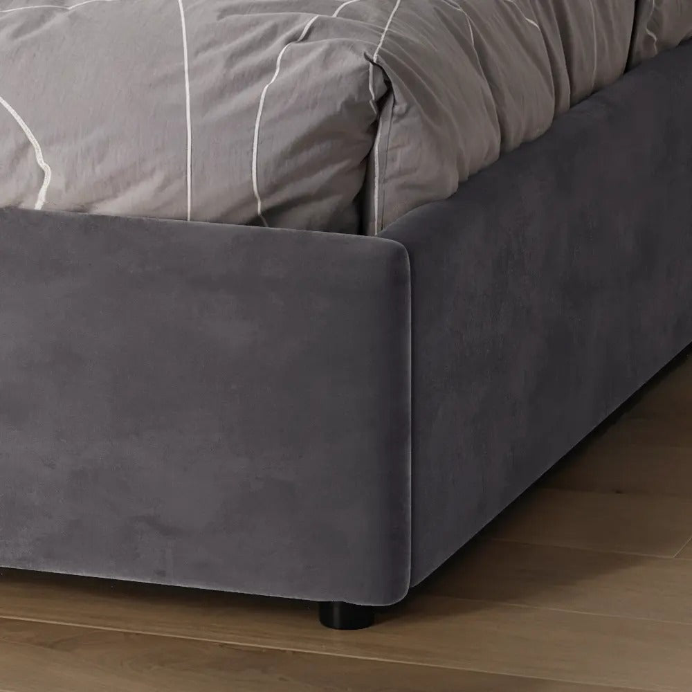 Bett 140x200 / 160x200 cm Doppelbett Polsterbett Bettgestell mit Lattenrost aus Metall, hydraulischer Bettkasten, Samtbezug in beige oder dunkelgrau, viel Stauraum, modern & pflegeleicht