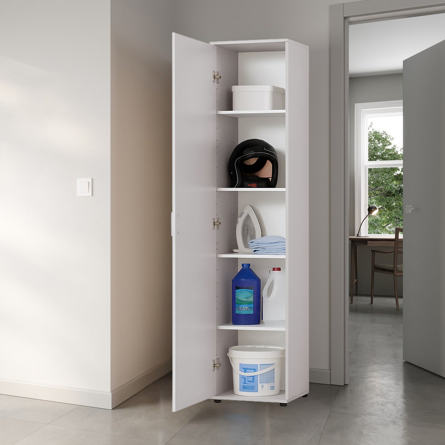 Schmaler Mehrzweckschrank 40 cm breit mit 1 Tür & 4 Einlegeböden | Universalschrank Haushaltsschrank für Haushalt, Flur, Büro oder Schlafzimmer | 40x35x184 cm (BxTxH)