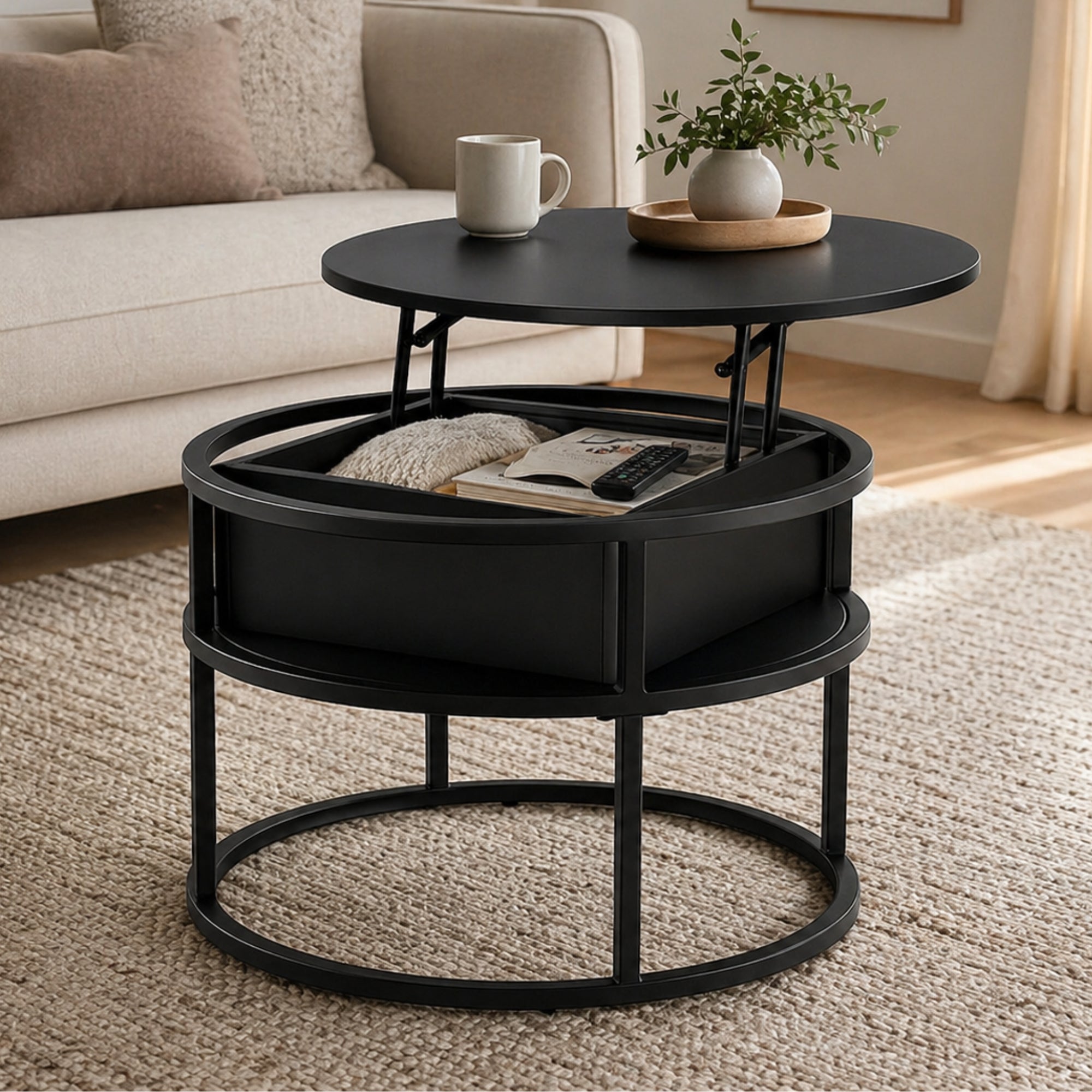 Home Collective Couchtisch Beistelltisch Ø 60 cm höhenverstellbar mit
