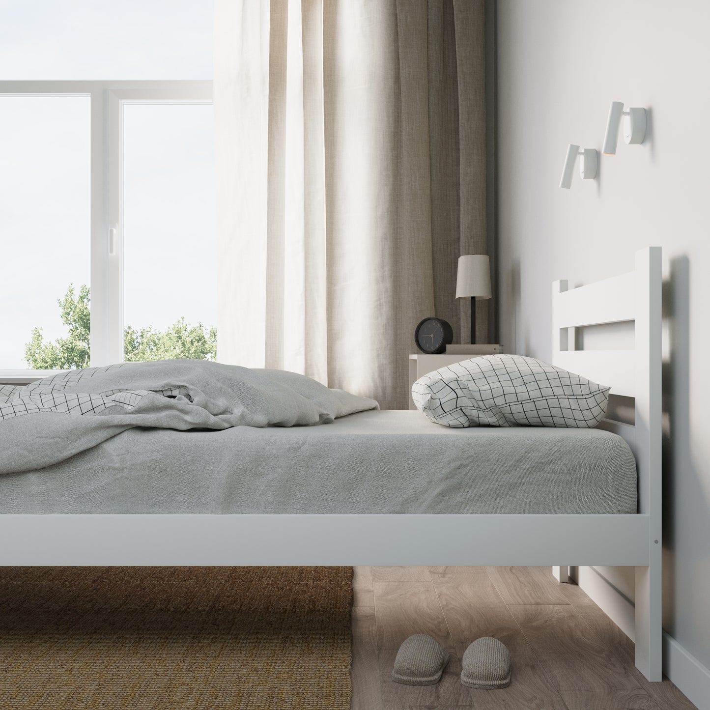 Holzbett mit Lattenrost Modern Bett Bed Kiefer Massiv Bettgestell Einzelbett Massivholzbett Klassisch | Komfortabel & Langlebig | Skandinavisch Boho Landhaus