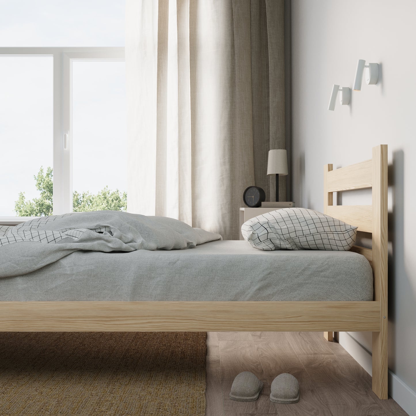 Holzbett mit Lattenrost Modern Bett Bed Kiefer Massiv Bettgestell Einzelbett Massivholzbett Klassisch | Komfortabel & Langlebig | Skandinavisch Boho Landhaus
