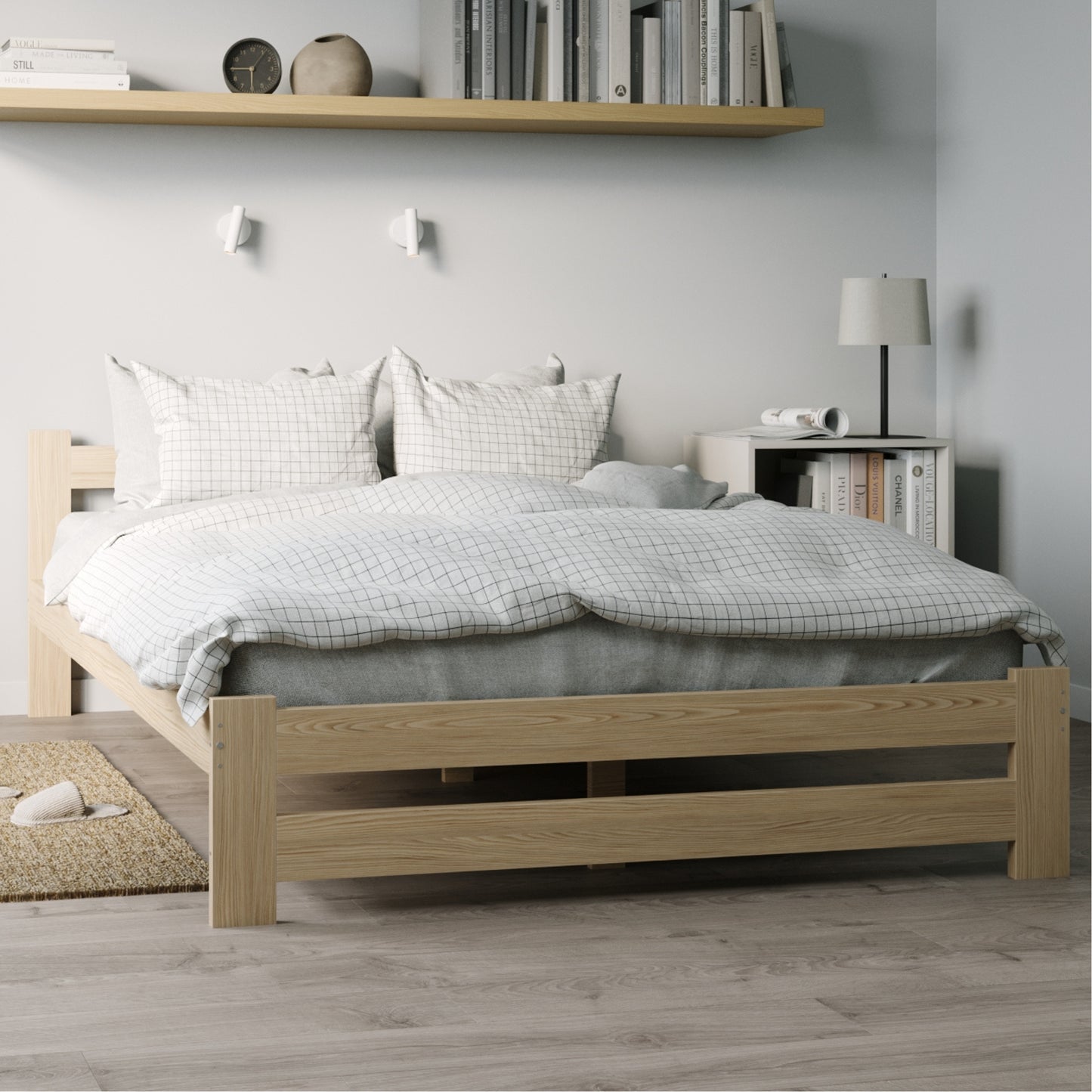 Holzbett mit Lattenrost Modern Bett Bed Kiefer Massiv Bettgestell Einzelbett Massivholzbett Klassisch | Komfortabel & Langlebig | Skandinavisch Boho Landhaus