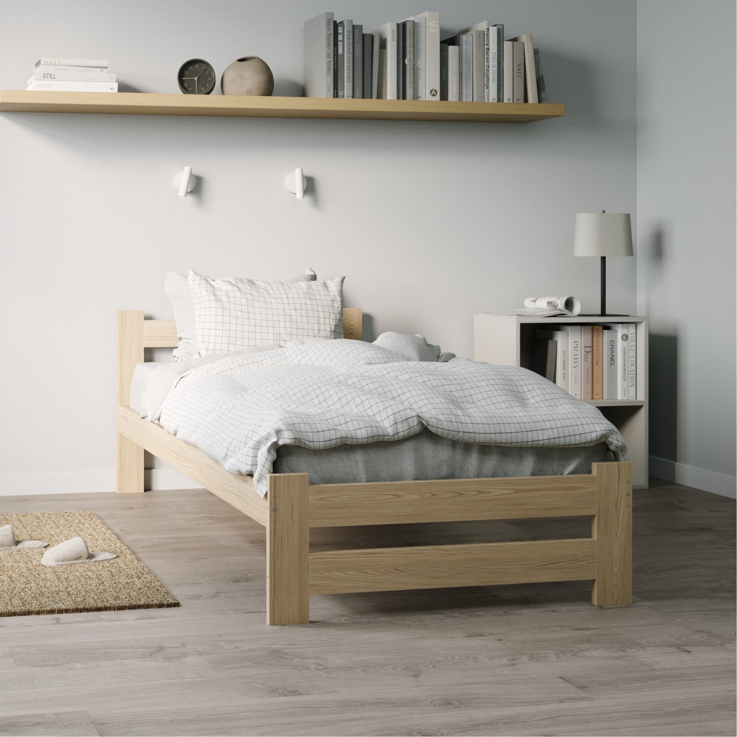 Holzbett mit Lattenrost Modern Bett Bed Kiefer Massiv Bettgestell Einzelbett Massivholzbett Klassisch | Komfortabel & Langlebig | Skandinavisch Boho Landhaus