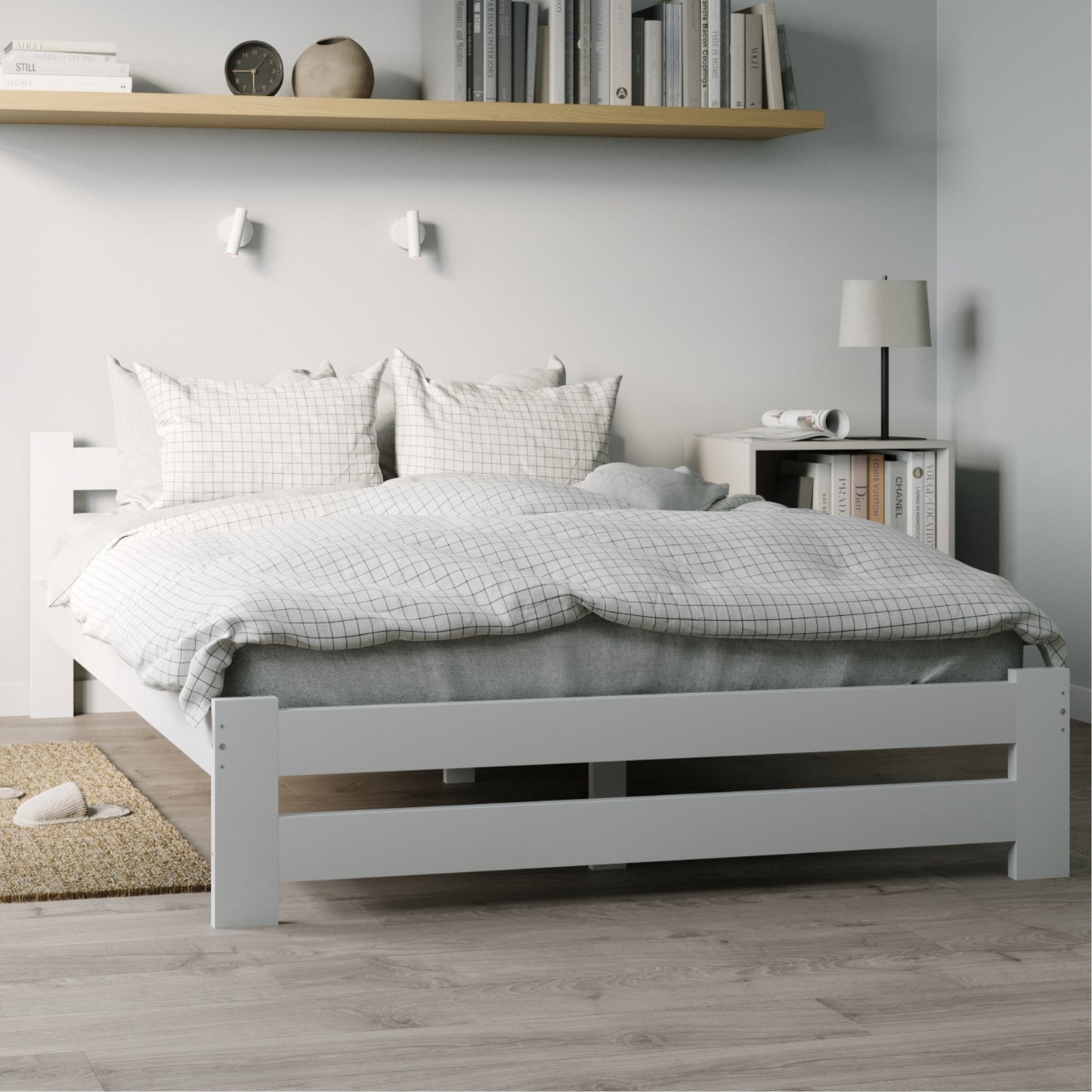 Holzbett mit Lattenrost Modern Bett Bed Kiefer Massiv Bettgestell Einzelbett Massivholzbett Klassisch | Komfortabel & Langlebig | Skandinavisch Boho Landhaus