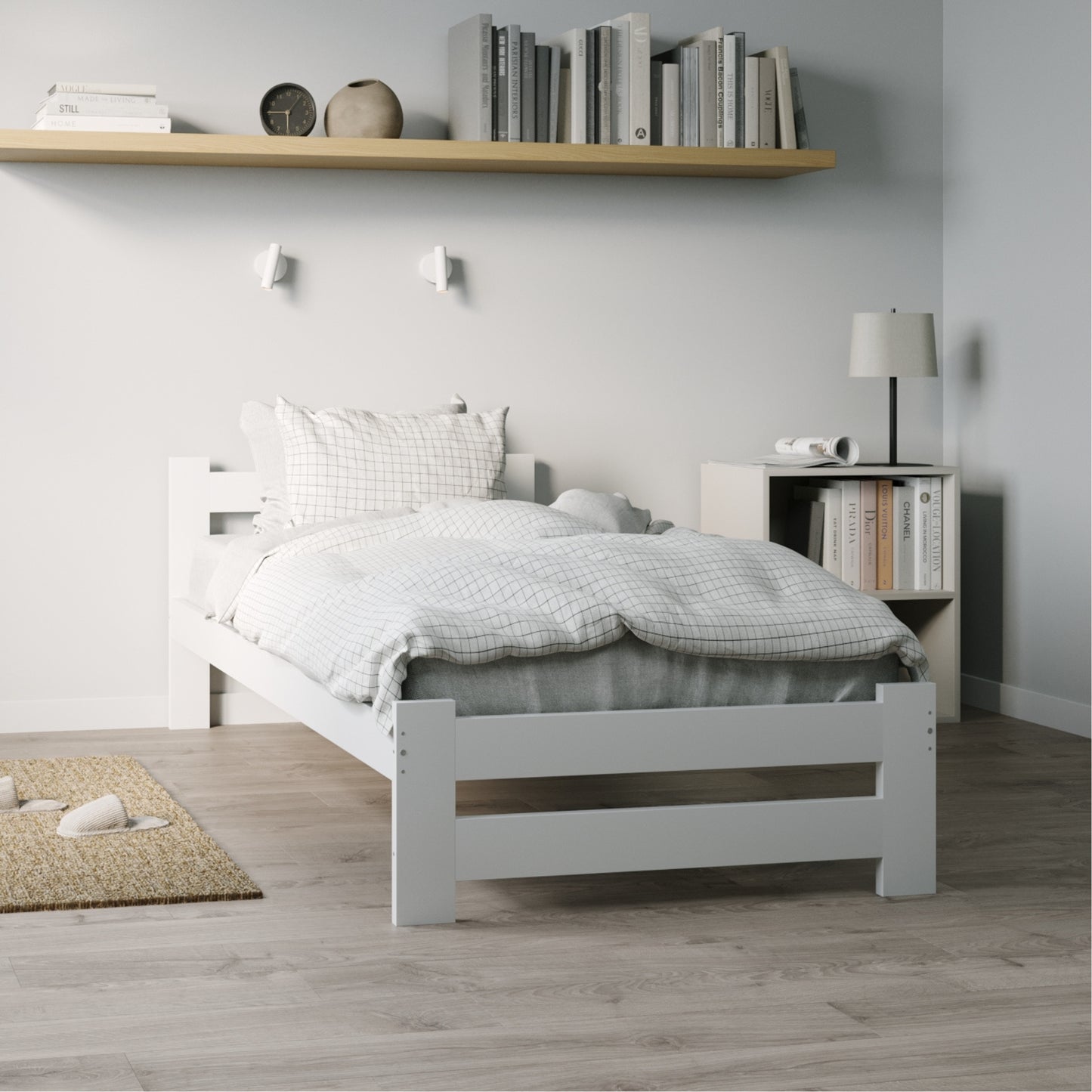 Holzbett mit Lattenrost Modern Bett Bed Kiefer Massiv Bettgestell Einzelbett Massivholzbett Klassisch | Komfortabel & Langlebig | Skandinavisch Boho Landhaus