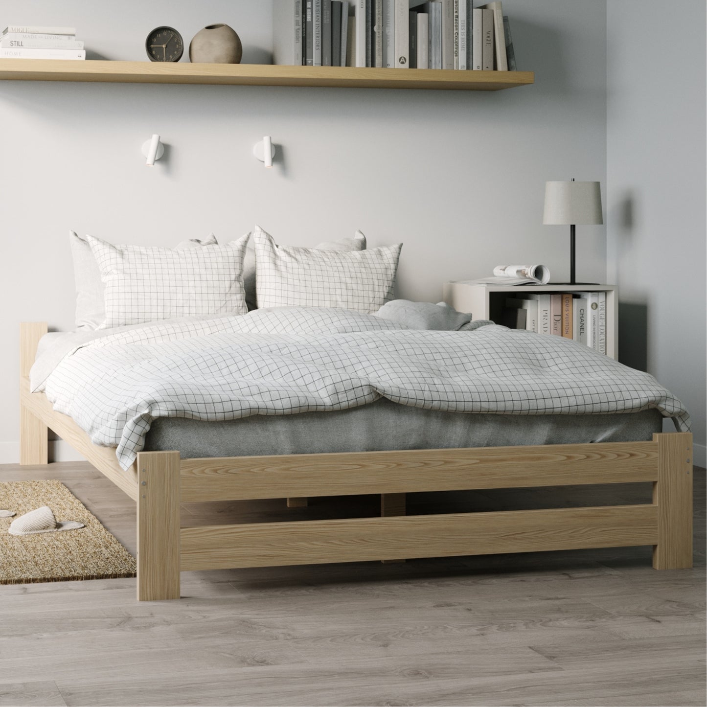 Holzbett mit Lattenrost Modern Bett Bed Kiefer Massiv Bettgestell Einzelbett Massivholzbett Klassisch | Komfortabel & Langlebig | Skandinavisch Boho Landhaus
