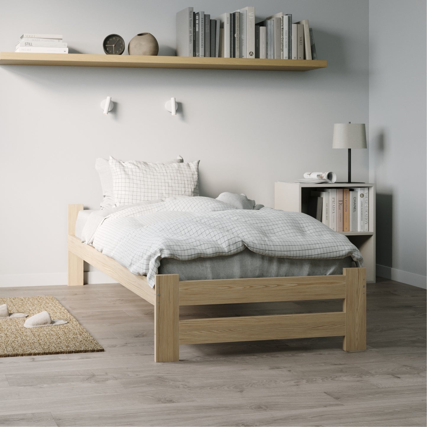 Holzbett mit Lattenrost Modern Bett Bed Kiefer Massiv Bettgestell Einzelbett Massivholzbett Klassisch | Komfortabel & Langlebig | Skandinavisch Boho Landhaus