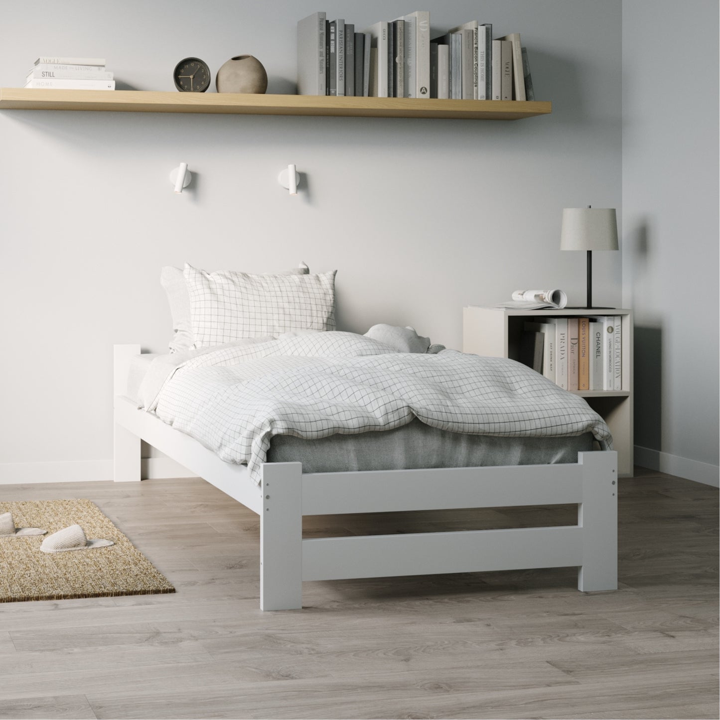 Holzbett mit Lattenrost Modern Bett Bed Kiefer Massiv Bettgestell Einzelbett Massivholzbett Klassisch | Komfortabel & Langlebig | Skandinavisch Boho Landhaus