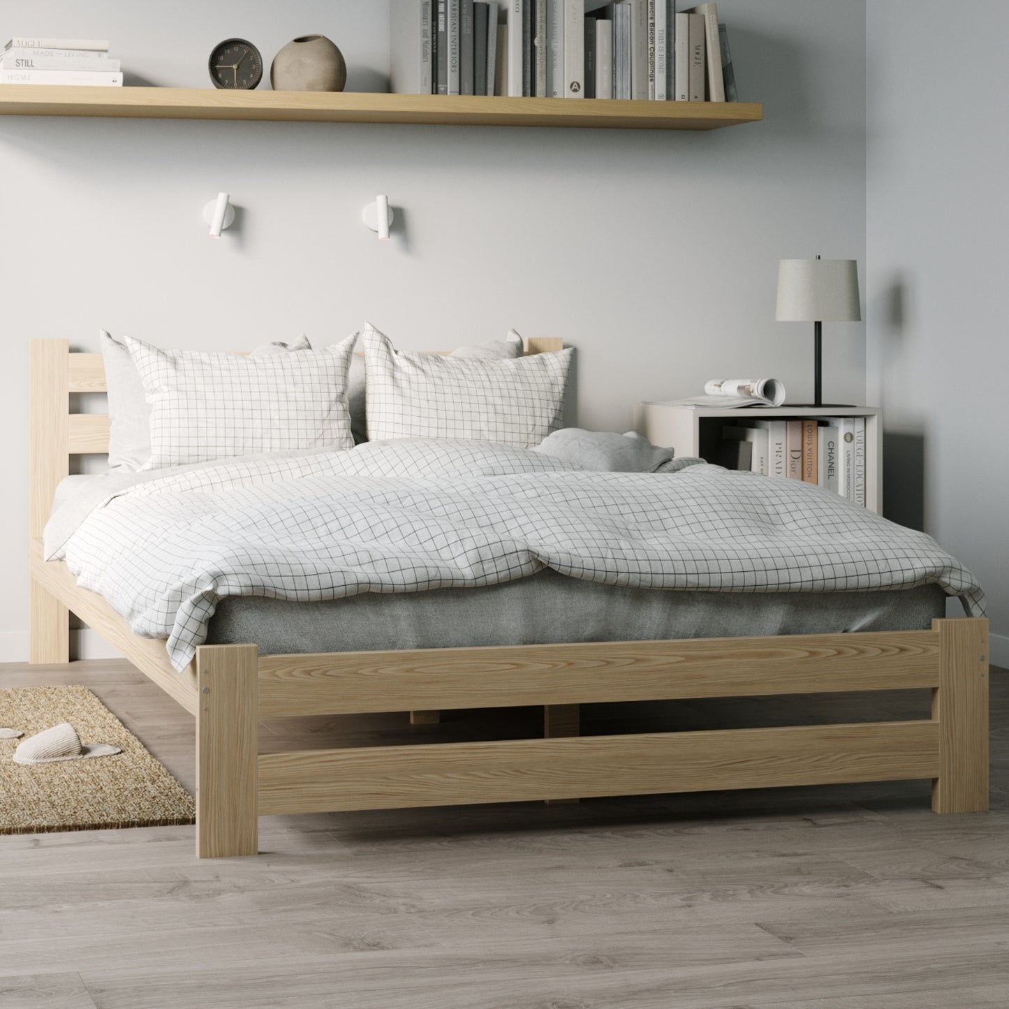 Holzbett mit Lattenrost Modern Bett Bed Kiefer Massiv Bettgestell Einzelbett Massivholzbett Klassisch | Komfortabel & Langlebig | Skandinavisch Boho Landhaus