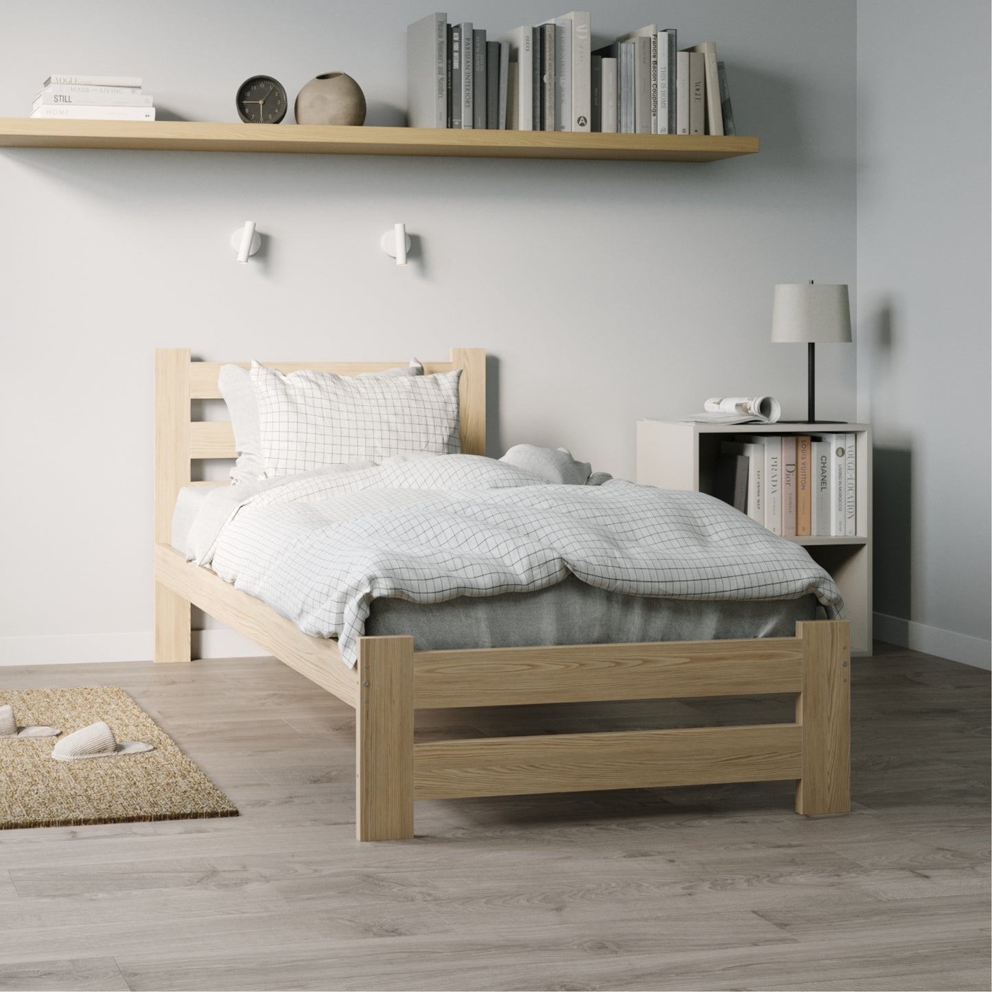 Holzbett mit Lattenrost Modern Bett Bed Kiefer Massiv Bettgestell Einzelbett Massivholzbett Klassisch | Komfortabel & Langlebig | Skandinavisch Boho Landhaus