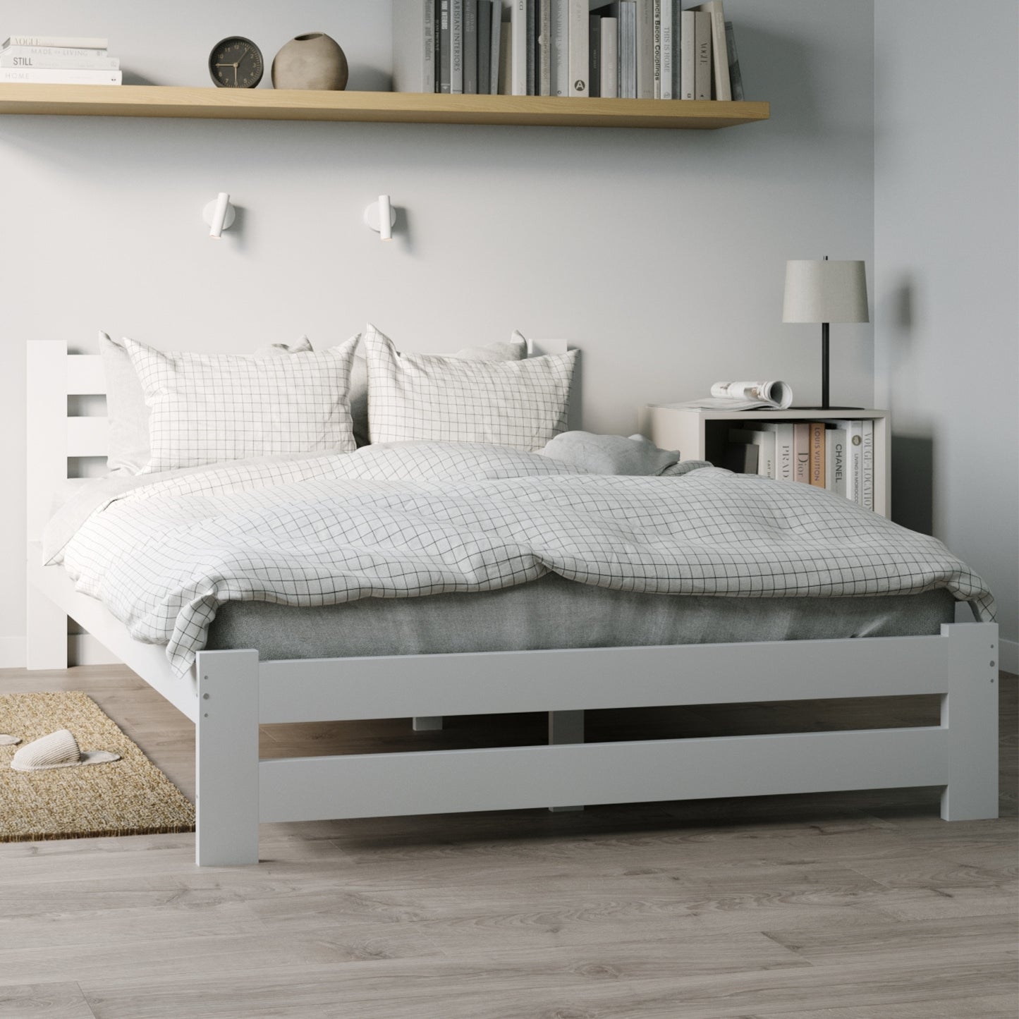 Holzbett mit Lattenrost Modern Bett Bed Kiefer Massiv Bettgestell Einzelbett Massivholzbett Klassisch | Komfortabel & Langlebig | Skandinavisch Boho Landhaus