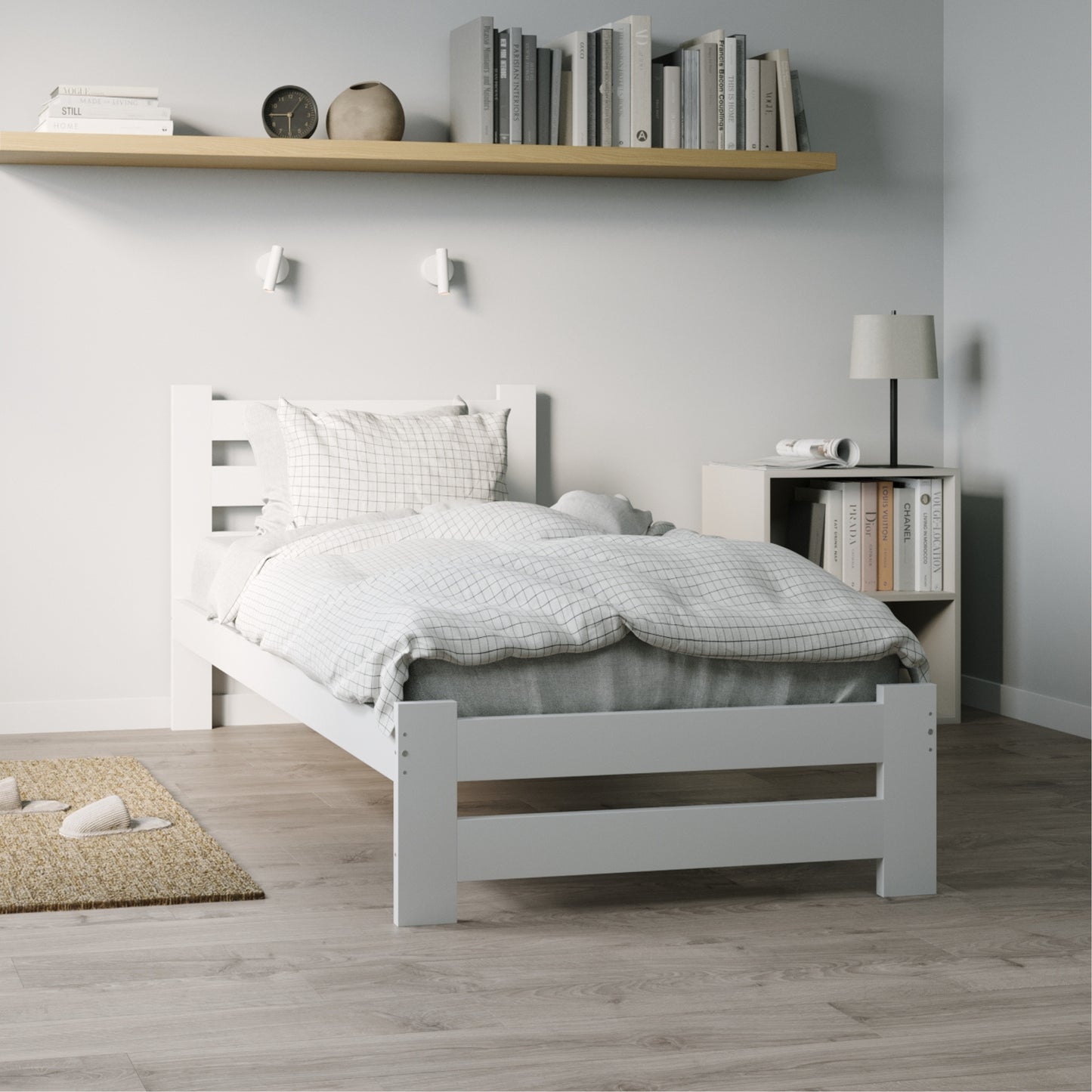 Holzbett mit Lattenrost Modern Bett Bed Kiefer Massiv Bettgestell Einzelbett Massivholzbett Klassisch | Komfortabel & Langlebig | Skandinavisch Boho Landhaus