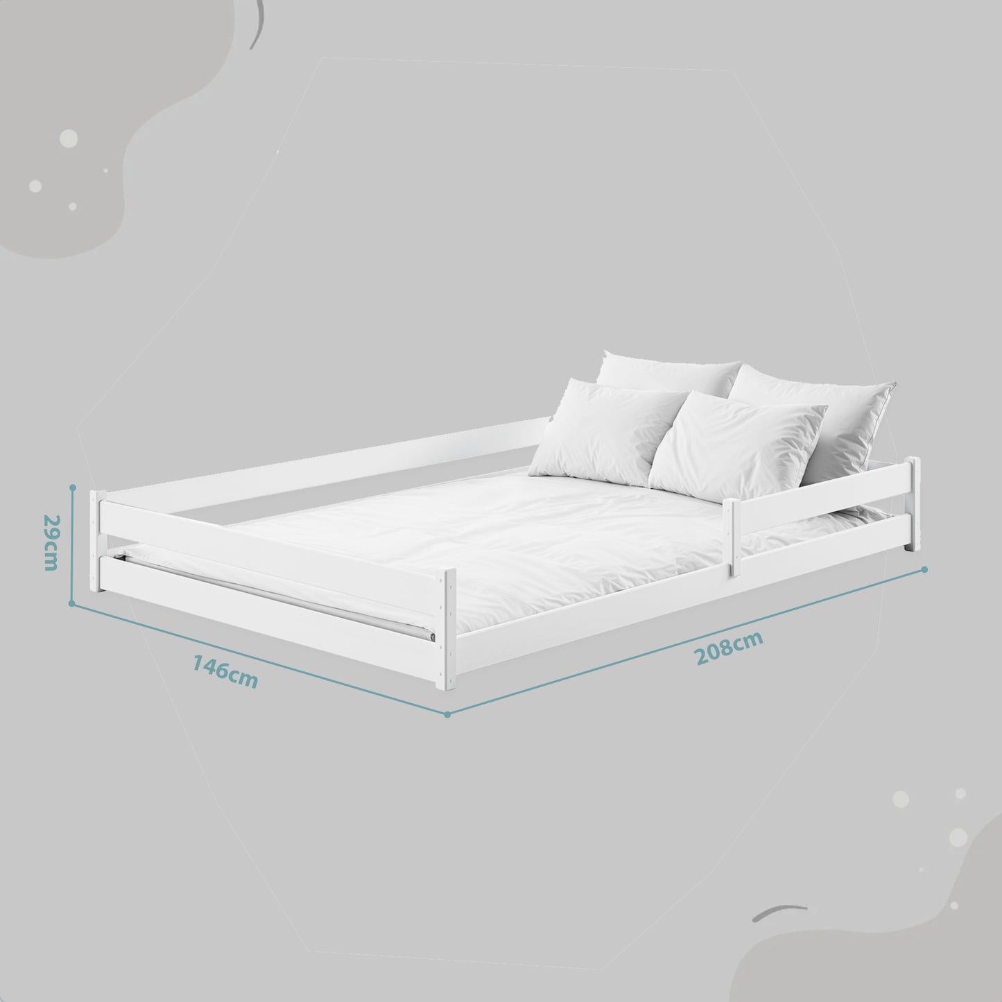 Kinderbett Bodenbett 90x200 I 120x200 | 140x200 cm mit Rausfallschutz & Lattenrost Montessori Bett Bed Gitterbett Kinder Jugendbett Einzelbett optional mit Matratze | weiß
