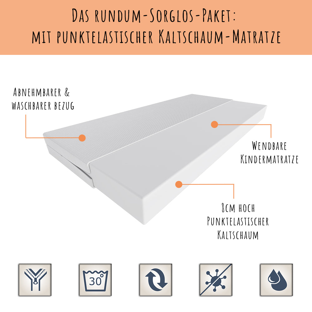 Hausbett Kinderbett Jugendbett 80x160 cm mit Matratze, Schublade (optional), Rausfallschutz & Lattenrost 160 x 80 für Mädchen und Jungen