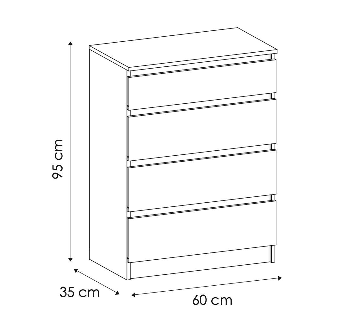 Kommode weiß mit drei, vier oder fünf Schubladen, Schlafzimmer Flur kleiner Nachttisch, Schrank, Sideboard, Highboard, Breite 60 cm