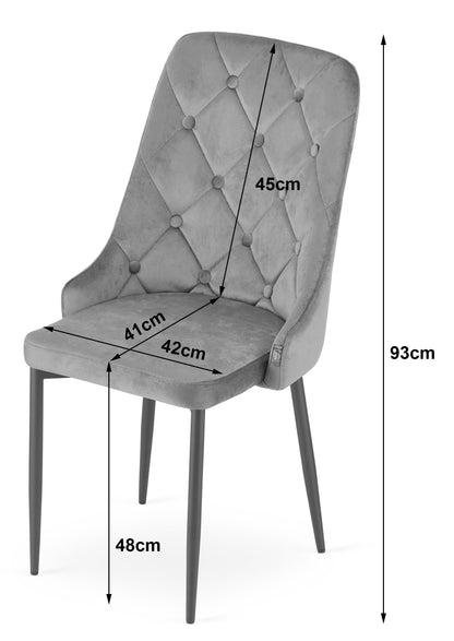 Chaise de salle à manger, chaise de cuisine, chaise de bureau, siège en velours avec pieds en métal noir, charge de siège de 120 kg, siège ergonomique confortable rembourré en velours doux, pieds noirs