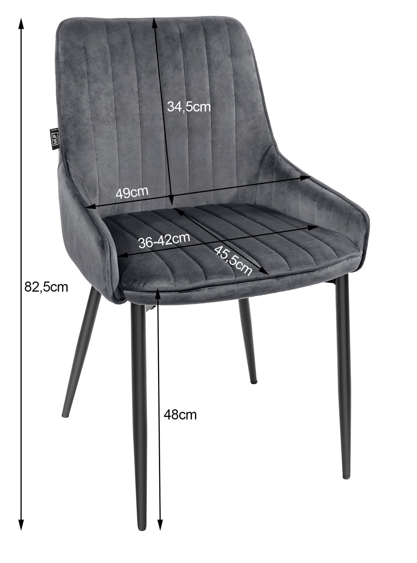 Chaise rembourrée, chaise de salle à manger, chaise de salon rembourrée, chaise avec pieds en métal, revêtement et assise en velours avec pieds noirs