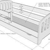 Lit enfant 80x160 | 80x180 | 90x200 cm avec matelas (en option), tiroir, protection antichute et sommier à lattes en 5 couleurs