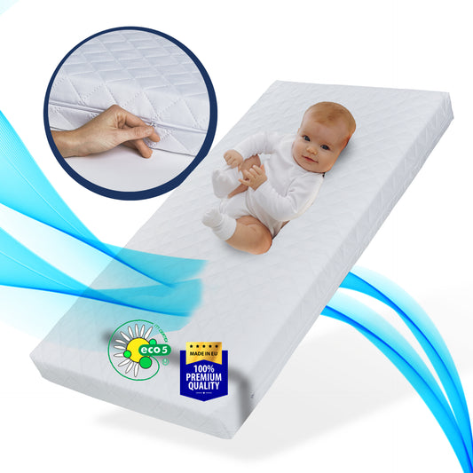 Matelas enfant SMART, matelas bébé 60x120 | 70x140 | 80x160 | 80x180 | 90x190 | 90x200 cm avec housse amovible, lavable à 60°C pour lit enfant, certifié eco5, poids corporel jusqu'à 60kg