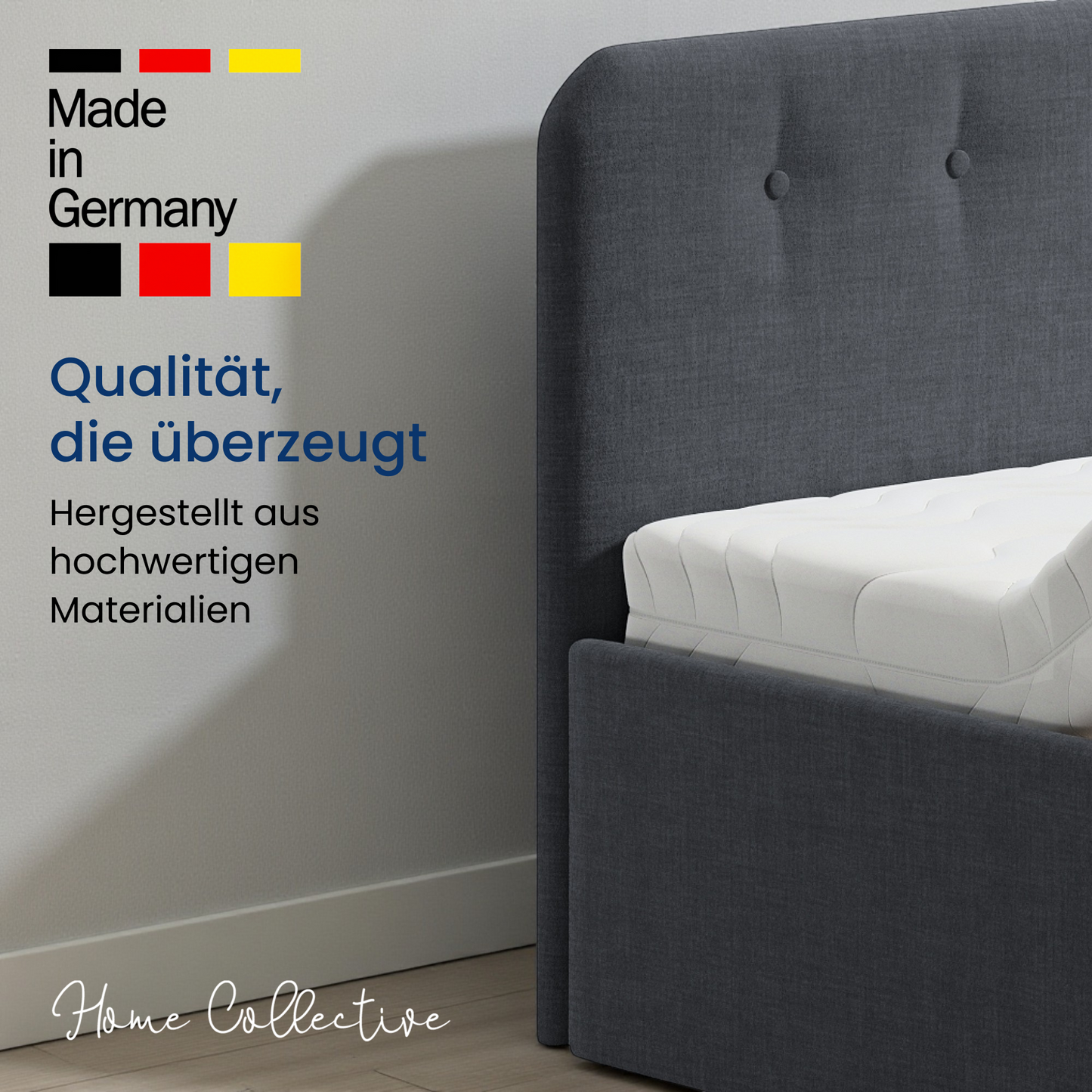 Home Collective Polsterbett 100x200 | 120x200 | 140x200 | 160x200 | 180x200 | 200x200 Doppelbett Bett mit verstellbarem Lattenrost & Stauraum, wählbare Matratze (Federkern H2 / Kaltschaum H3)