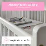 Babybett Kinderbett 60x120 Gitterbett Baby Bett Komplett-Set mit Matratze Beistellbett mitwachsend, Lattenrost höhenverstellbar mit abnehmbaren Sprossen, mit Schublade | weiß Kiefer-Vollholz