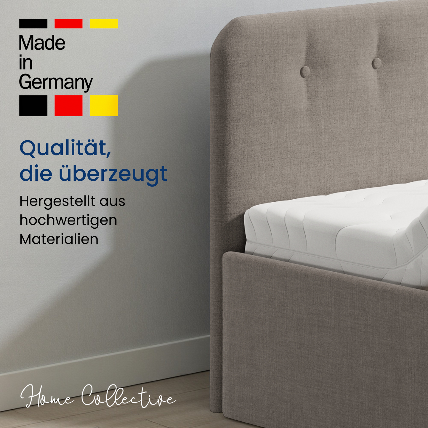 Home Collective Polsterbett 100x200 | 120x200 | 140x200 | 160x200 | 180x200 | 200x200 Doppelbett Bett mit verstellbarem Lattenrost & Stauraum, wählbare Matratze (Federkern H2 / Kaltschaum H3)