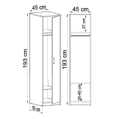 Kleiderschrank mit 1 Tür, 1 Kleiderstange und 2 Einlegeböden, Garderobenschrank 40 cm breit Schrank schmal matte Oberfläche, aus laminierter Platte, ideal für Schlafzimmer, Wohnzimmer, Flur