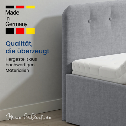 Home Collective Polsterbett 100x200 | 120x200 | 140x200 | 160x200 | 180x200 | 200x200 Doppelbett Bett mit verstellbarem Lattenrost & Stauraum, wählbare Matratze (Federkern H2 / Kaltschaum H3)