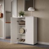 Home Collective Mehrzweckschrank Sideboard Kommode weiß mit 2 Türen und 2 Einlegeböden, MDF Weiß, verchromte Griffe | Made in Germany | 75 x 104 x 35 cm