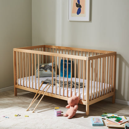 Lit bébé lit bébé 60x120 | Barreaux de 70 x 140 cm réglables en hauteur et amovibles, en option avec tiroir et matelas | Bois de hêtre blanc ou naturel très stable Fabriqué en Europe