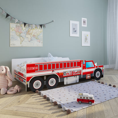 Autobett Kinderbett Jugendbett 70x140 | 80x160 cm mit Rausfallschutz und Matratze (optional) Feuerwehr Kinder Spielbett