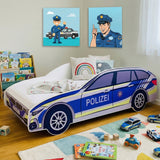 Lit voiture lit enfant lit jeune 70x140 | 80x160 cm avec protection antichute et matelas (en option) | police