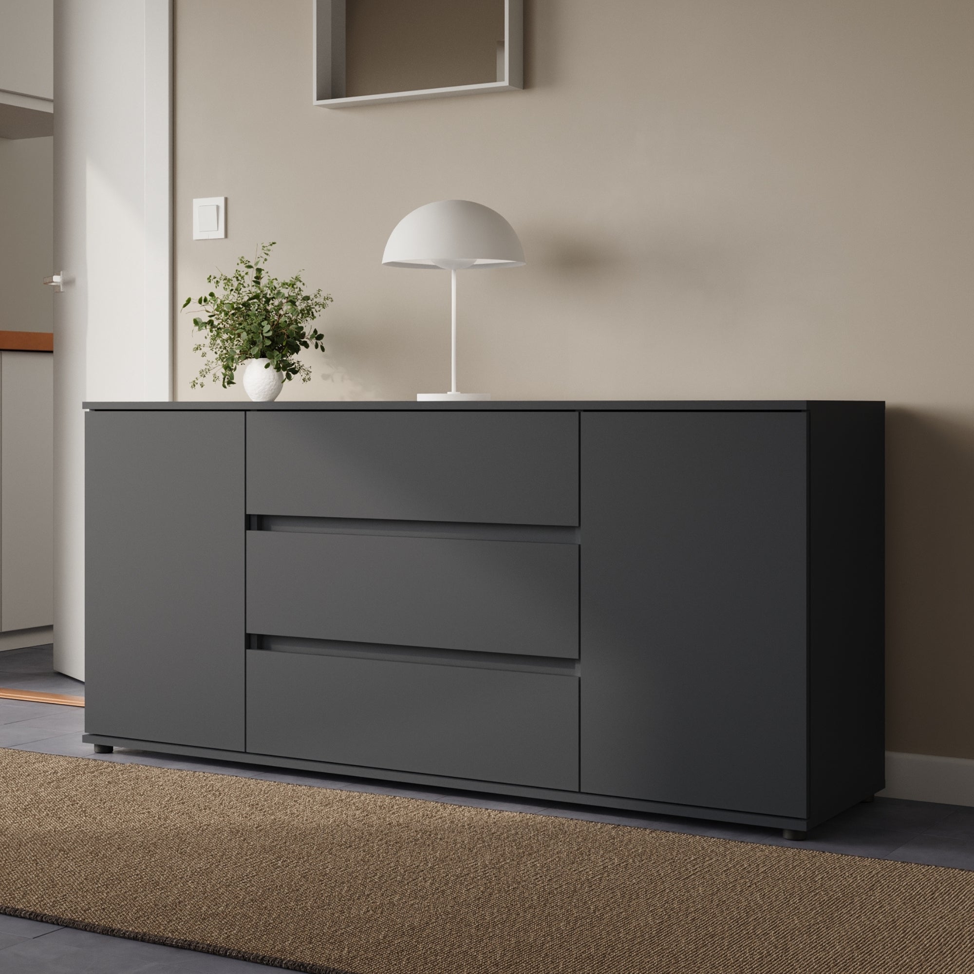 Home Collective Kommode Sideboard mit Schubladen | modern Sideboard Wohnzimmer Schlafzimmer Flur Möbel | 150x40x70 cm | 3 Schubladen & 2 Türen