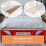 Autobett Kinderbett Jugendbett 70x140 | 80x160 mit Rausfallschutz & Matratze | Kinder Spielbett Rennfahrer