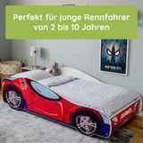 Autobett Kinderbett Jugendbett 70x140 | 80x160 mit Rausfallschutz & Matratze | Kinder Spielbett Rennfahrer