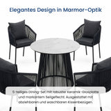 Home Collective Gartenmöbel Set Balkonmöbel Lounge Möbel Outdoor Outdoormöbel | 5-teilig | 4 Stühle 1 Tisch Ø 100 cm | abziehbare Kissen Glastisch in Marmor-Optik | Garten Terrasse Balkon | schwarz