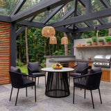 Home Collective Gartenmöbel Set Balkonmöbel Lounge Möbel Outdoor Outdoormöbel | 5-teilig | 4 Stühle 1 Tisch Ø 100 cm | abziehbare Kissen Glastisch in Marmor-Optik | Garten Terrasse Balkon | schwarz