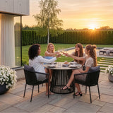 Home Collective Gartenmöbel Set Balkonmöbel Lounge Möbel Outdoor Outdoormöbel | 5-teilig | 4 Stühle 1 Tisch Ø 100 cm | abziehbare Kissen Glastisch in Marmor-Optik | Garten Terrasse Balkon | schwarz