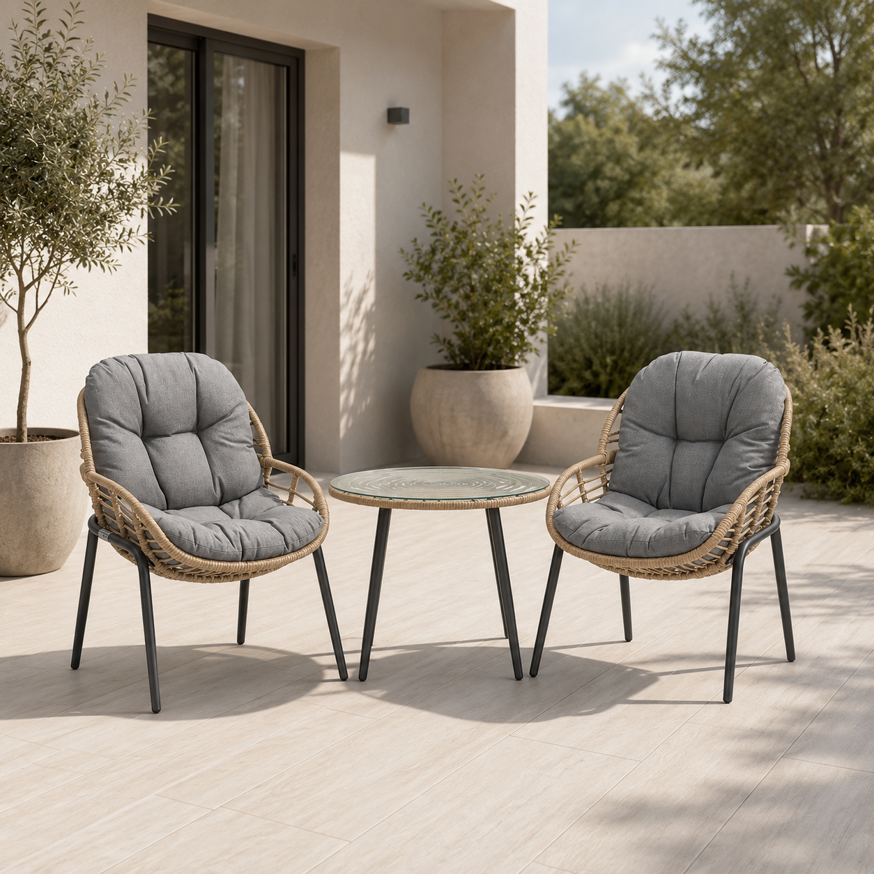 Home Collective Gartenmöbel Set Balkonmöbel Lounge Möbel Outdoor Outdoormöbel | 3-teilig | 2 Stühle 1 Beistelltisch Ø 56 cm